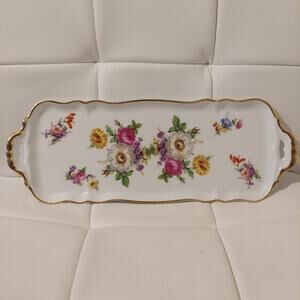 Limoges Floral Gilt Porcelain 16"x6" Vanity Tray